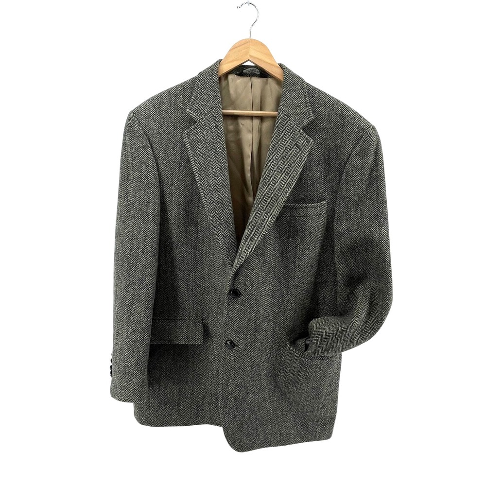 Jos. A. Bank Harris Tweed Brown Herringbone Wool Blazer Sport Coat Mens 44R
